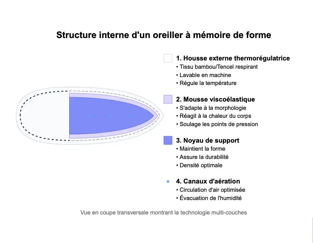 anatomie d’un oreiller à mémoire de forme structure et composition interne