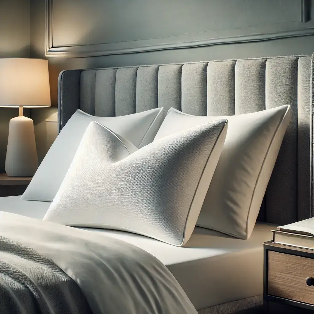 Oreillers ergonomiques blancs sur un lit élégant – Guide pour choisir le meilleur oreiller ergonomique à petit budget en [current_date format=Y]