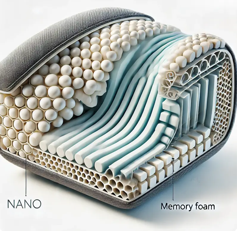 oreiller bultex nano vue en coupe et technologie de mousse alvéolaire