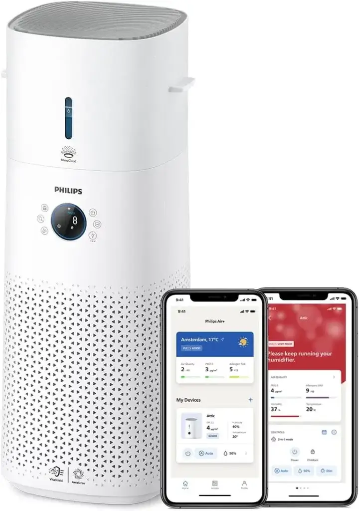 Philips AC3737/10 : humidificateur-purificateur d’air 2-en-1 haut de gamme pour grande pièce, filtre HEPA + charbon actif, ultra-silencieux