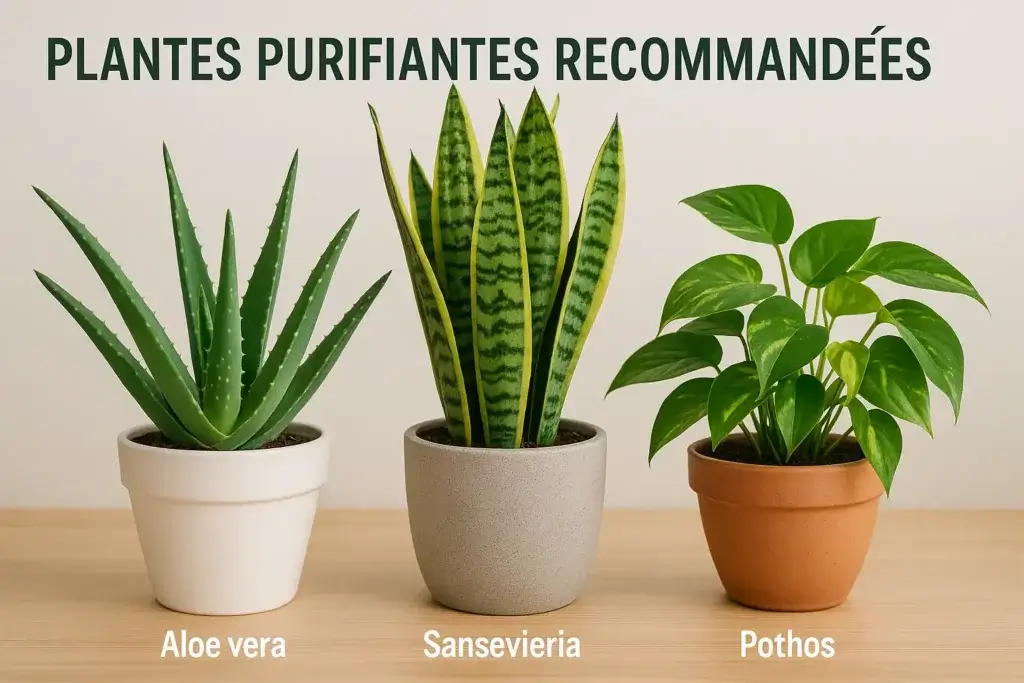Plantes dépolluantes dans une chambre : aloe vera, sansevieria et pothos pour purifier l'air naturellement pendant la canicule