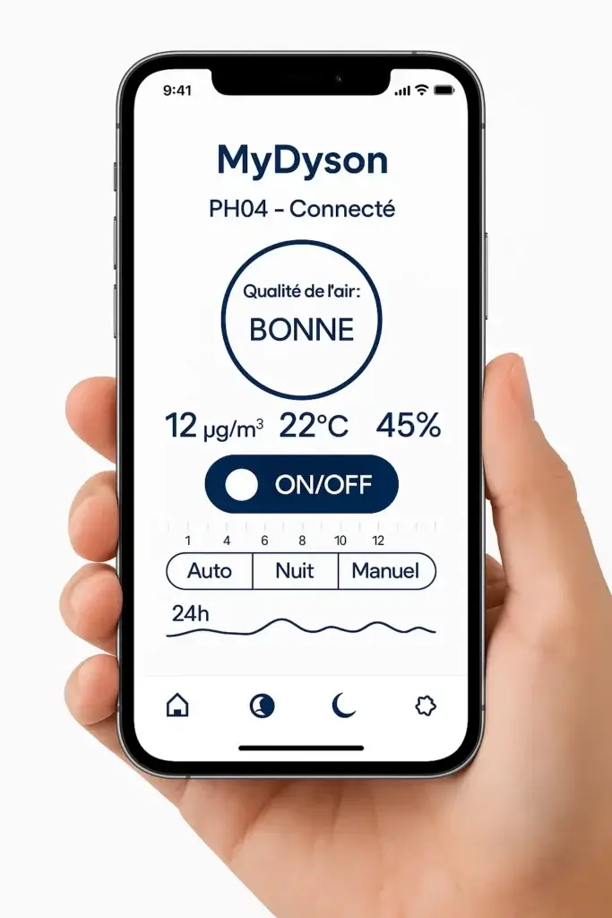 Interface application MyDyson contrôle purificateur qualité air