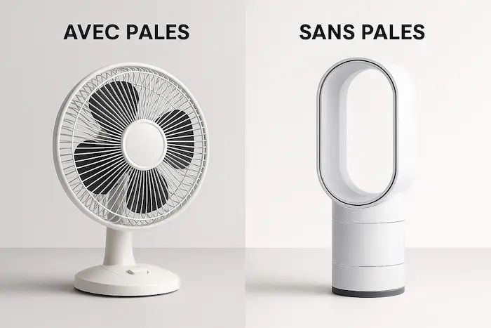 Comparaison entre un ventilateur classique à pales et un modèle moderne sans pales – design, sécurité et esthétique