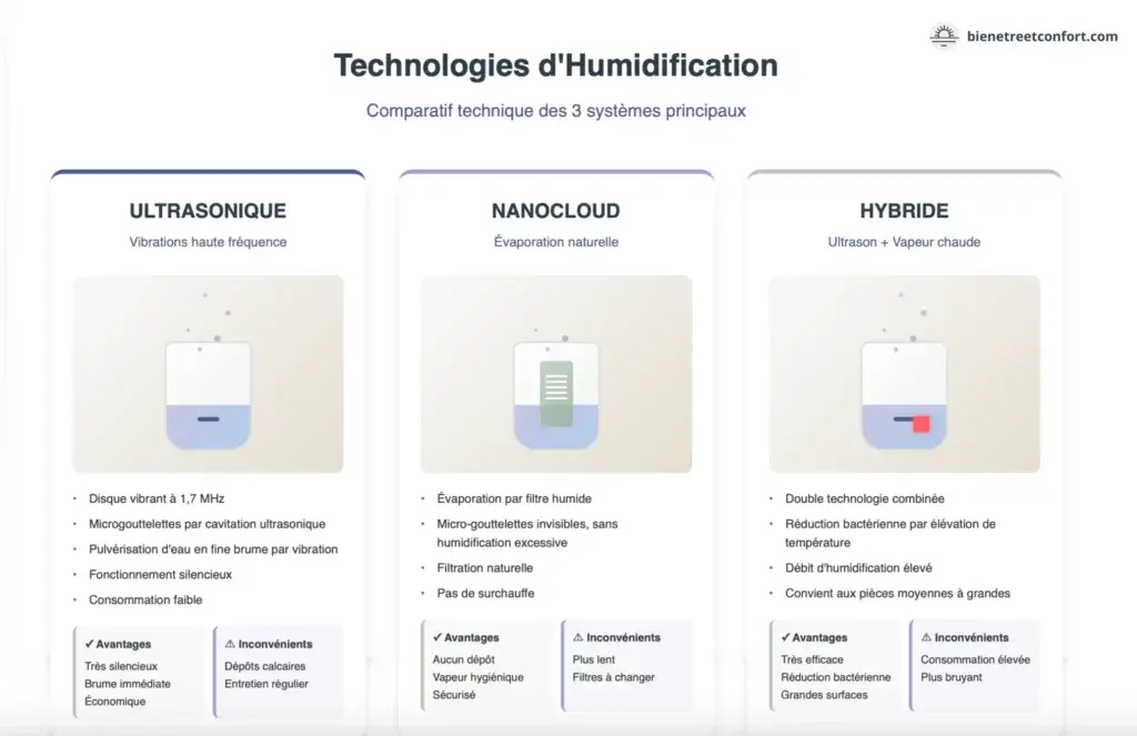 Différence technologie humidificateur ultrasonique évaporation 2025
