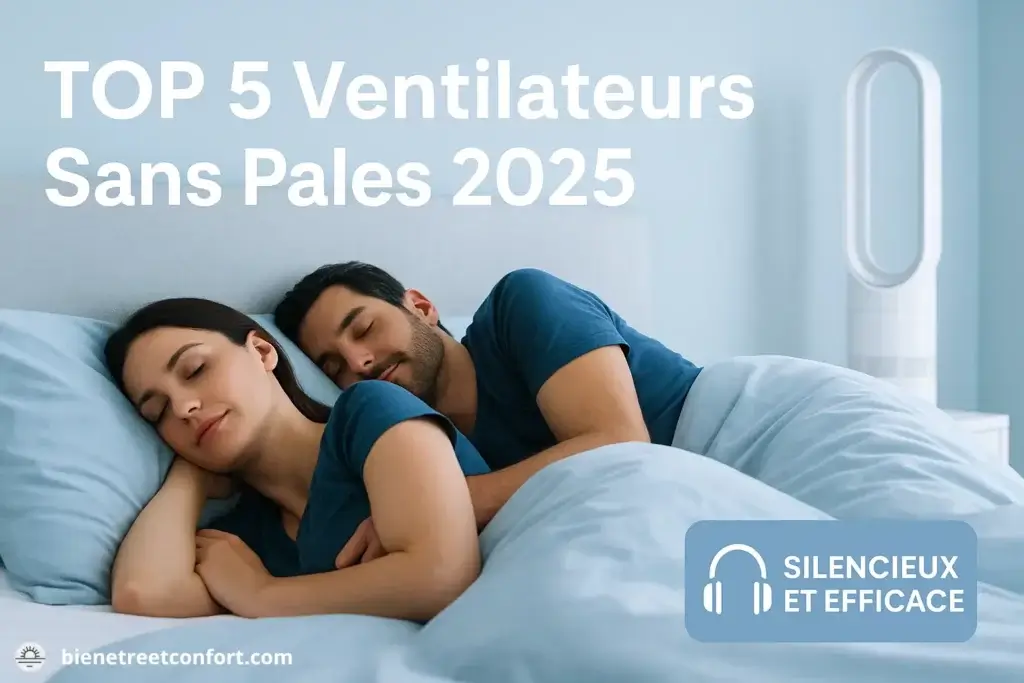 Couple dormant paisiblement avec ventilateur sans pales silencieux - TOP 5 des meilleurs modèles 2025 pour un sommeil de qualité