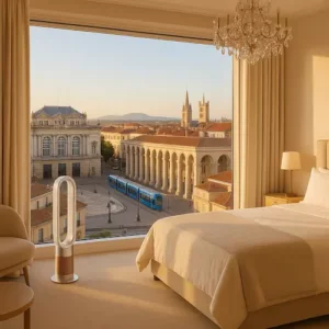 Ventilateur ou climatiseur : que choisir pour bien dormir ? Ventilateur sans pales dans une chambre haut de gamme à Montpellier