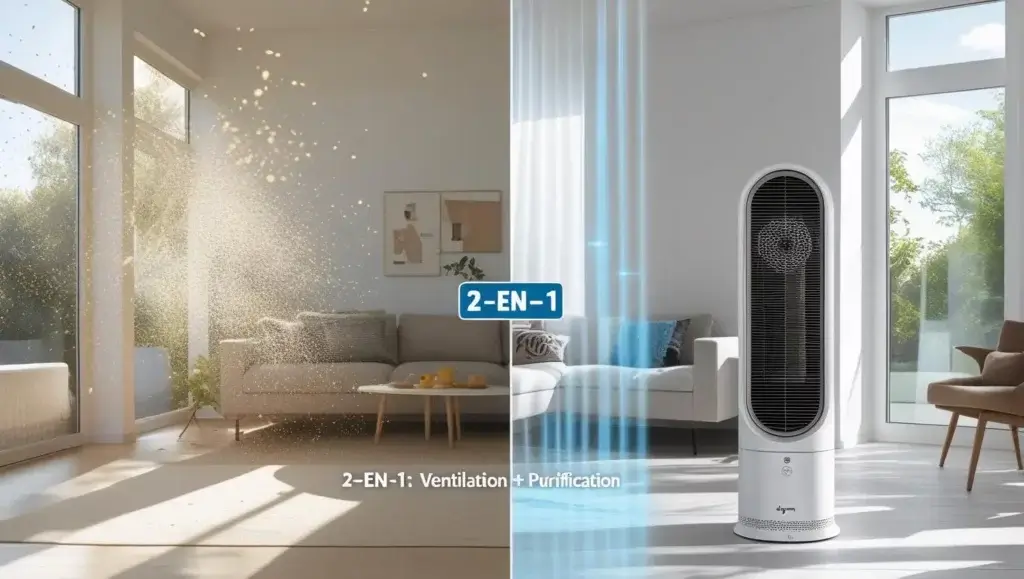 Comparaison avant/après de purification d'air avec ventilateur sans pales Dyson - particules polluantes filtrées par HEPA