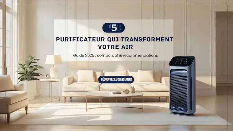 Illustration haut de gamme d’un purificateur d’air dans un salon élégant – Découvrez notre comparatif des 5 meilleurs modèles