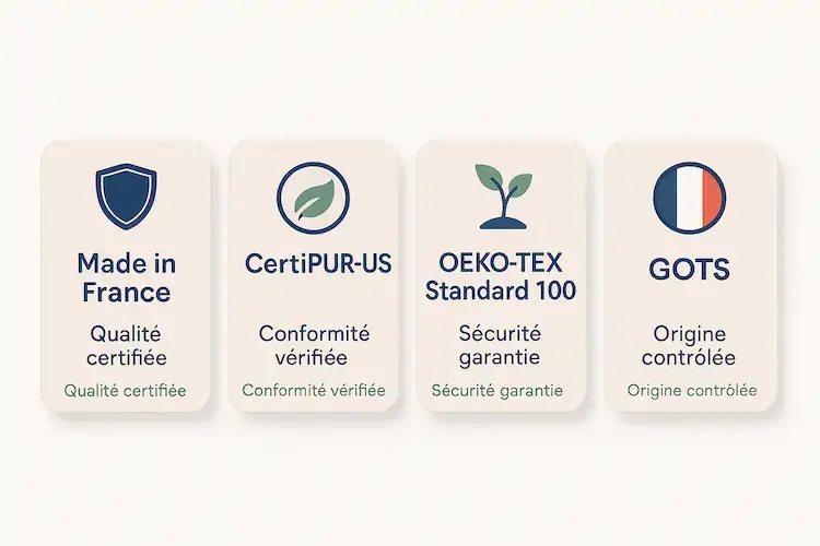 Certifications CertiPUR-US OEKO-TEX GOTS Made in France