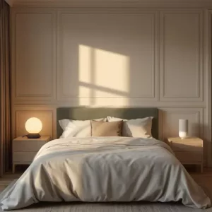 Réveil lumineux ou bruit blanc : lequel choisir pour mieux dormir ? (Guide 2025) Chambre moderne avec éclairage naturel illustrant un environnement de sommeil optimal