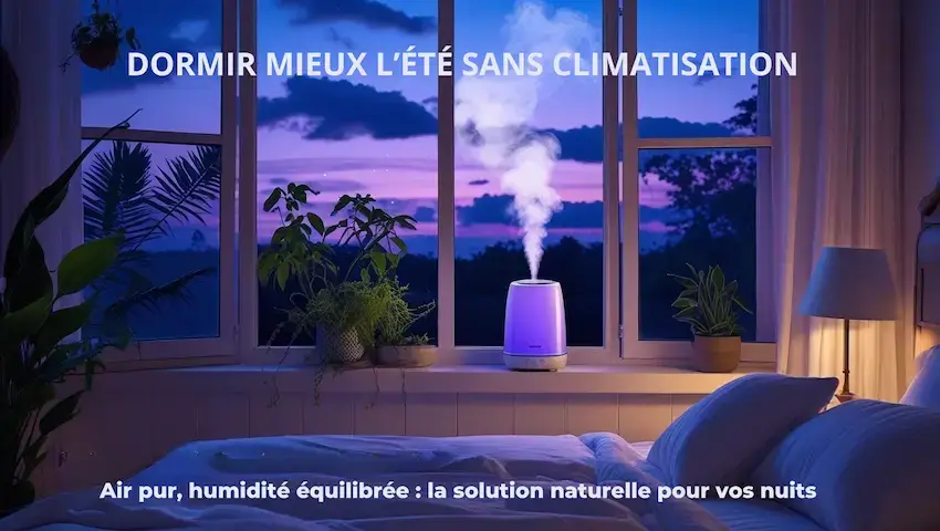 Appareil humidificateur purificateur d’air dans une chambre d’été, solution naturelle pour mieux dormir