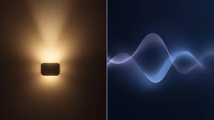 Comparaison visuelle entre réveil lumineux à gauche et ondes sonores de bruit blanc à droite