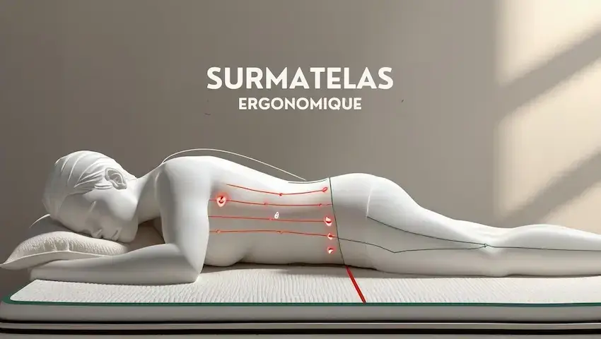 Illustration de l’alignement de la colonne vertébrale sur un surmatelas ergonomique
