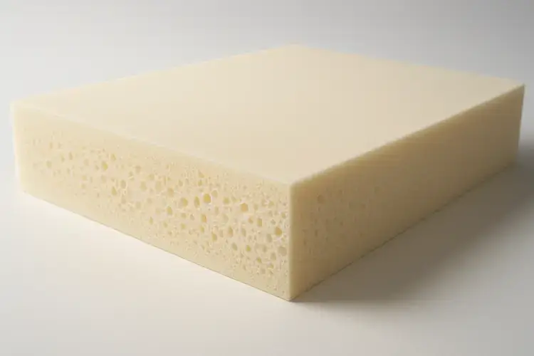 Coupe interne d’un surmatelas à mémoire de forme montrant la structure de la mousse