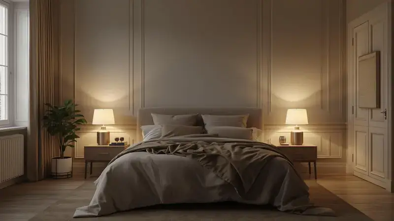 Éclairage chambre en 3000K blanc chaud, ambiance cosy et propice au sommeil