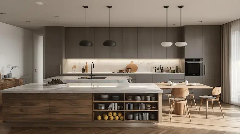Éclairage cuisine moderne en 4000K blanc neutre avec plan de travail lumineux et rendu des couleurs précis
