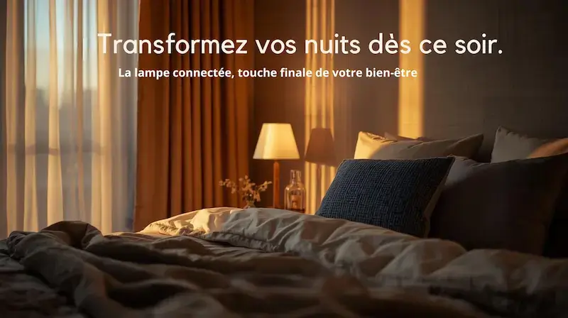 Lampe connectée de chevet diffusant une lumière chaude pour améliorer le sommeil