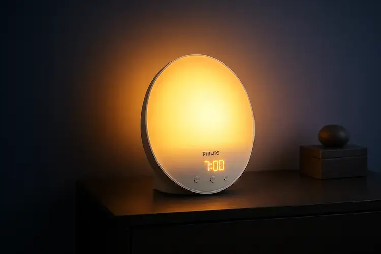 Démonstration lumière progressive simulateur aube Philips réveil naturel lever soleil