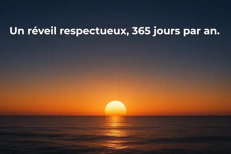 Lever de soleil illustrant l’efficacité d’un simulateur d’aube pour un réveil naturel et respectueux toute l’année