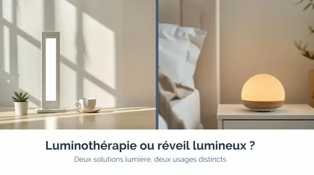 Lampe de luminothérapie vs réveil lumineux simulateur d’aube – deux solutions lumière pour mieux dormir.