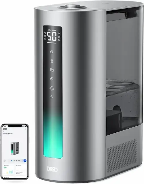 Humidificateur d'air Dreo 6L chaud/froid WiFi avec écran digital, contrôle application smartphone et veilleuse LED pour chambre