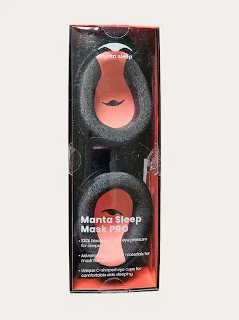 Boîte du Manta Sleep Mask PRO avec coques ergonomiques C-Cups visibles