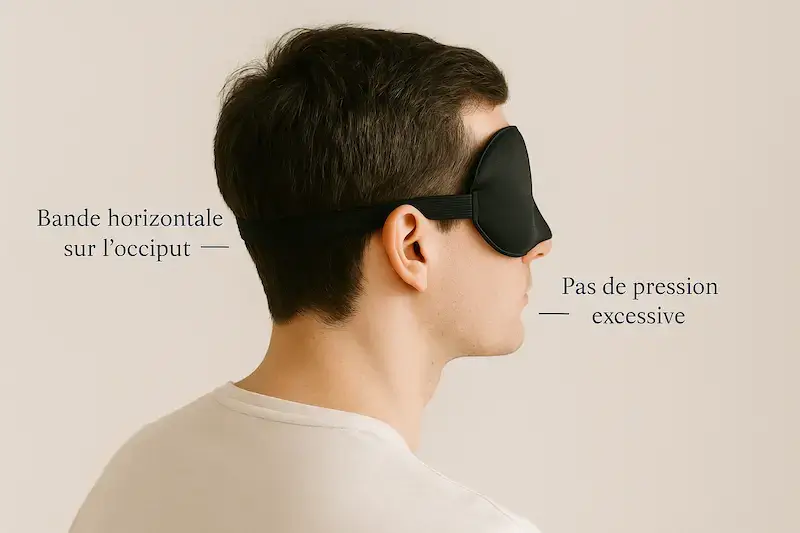 Placement correct masque de sommeil : bande élastique pos