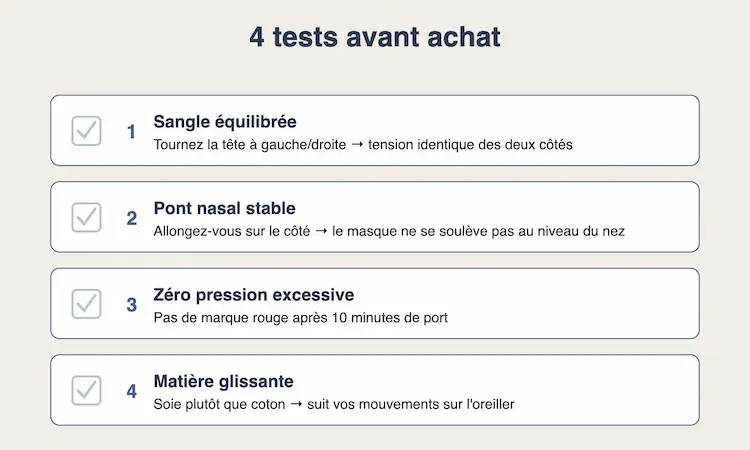 Checklist 4 tests avant achat masque de sommeil position latérale