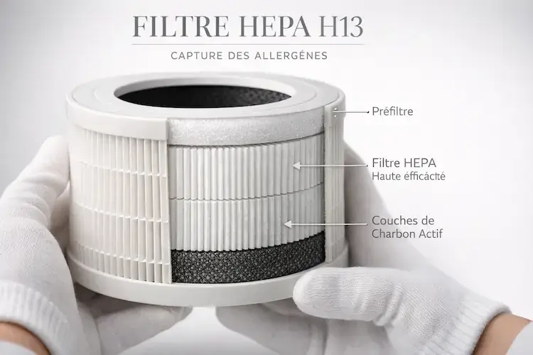 Filtre HEPA H13 composite avec préfiltre et charbon actif pour purificateur d'air