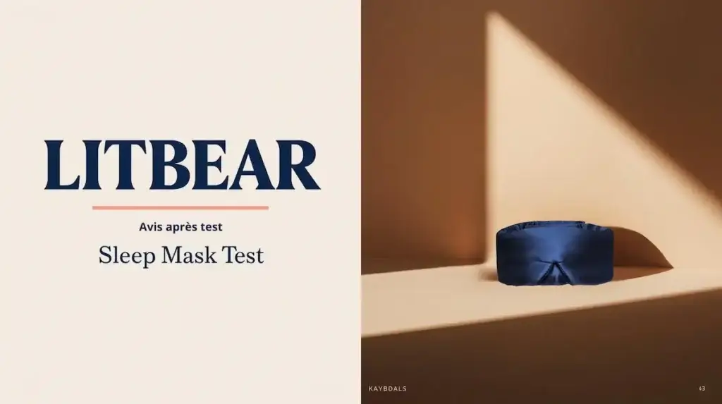 Masque de sommeil LitBear en soie, photographie studio utilisée en visuel principal pour le test et avis du produit