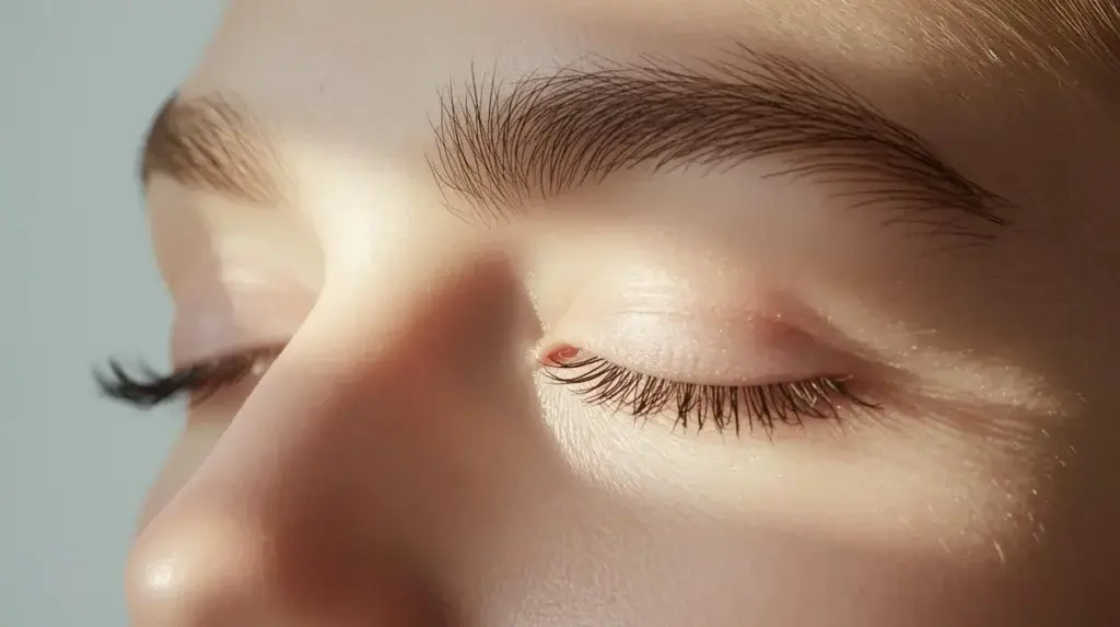 Paupières fermées illustrant la perception de la lumière pendant le sommeil dans l'obscurité