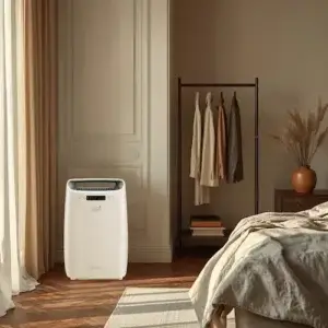 DEXD216RF Tasciugo AriaDry Multi : avis complet et performances réelles Déshumidificateur d’air installé dans une chambre, utilisé pour réguler l’humidité et faciliter le séchage du linge