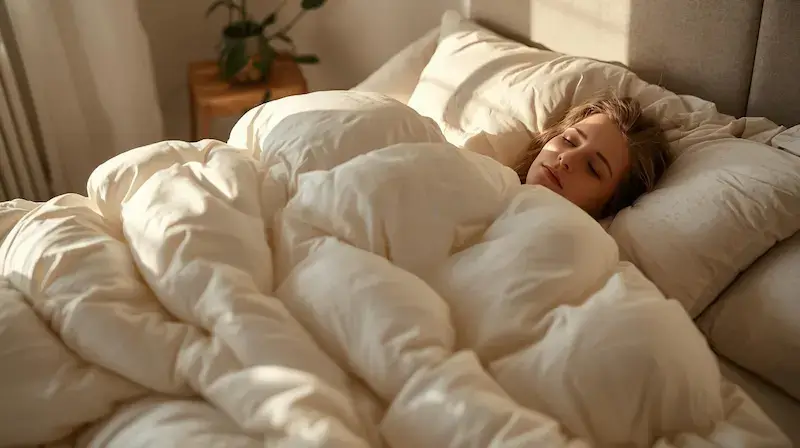 Personne dormant sous une couette d’hiver épaisse et chaude