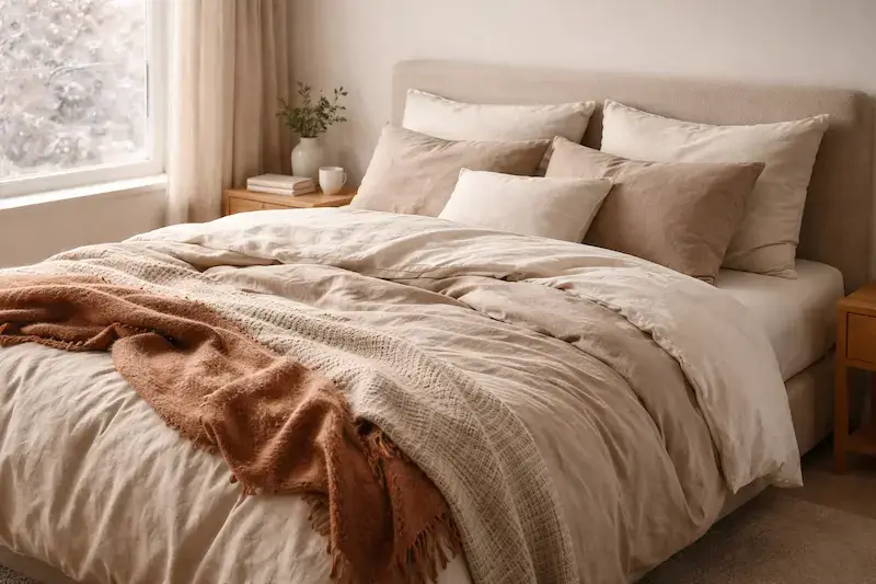 Literie adaptée pour rester au chaud la nuit en hiver sans surchauffer