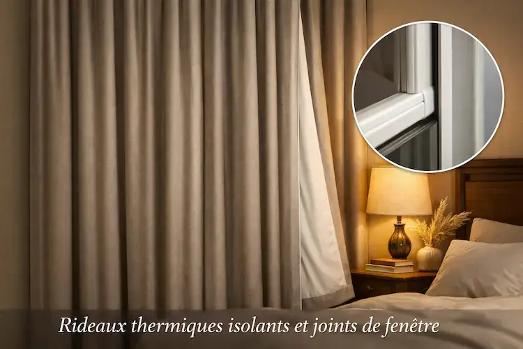 Rideaux fermés et détail d’une fenêtre dans une chambre
