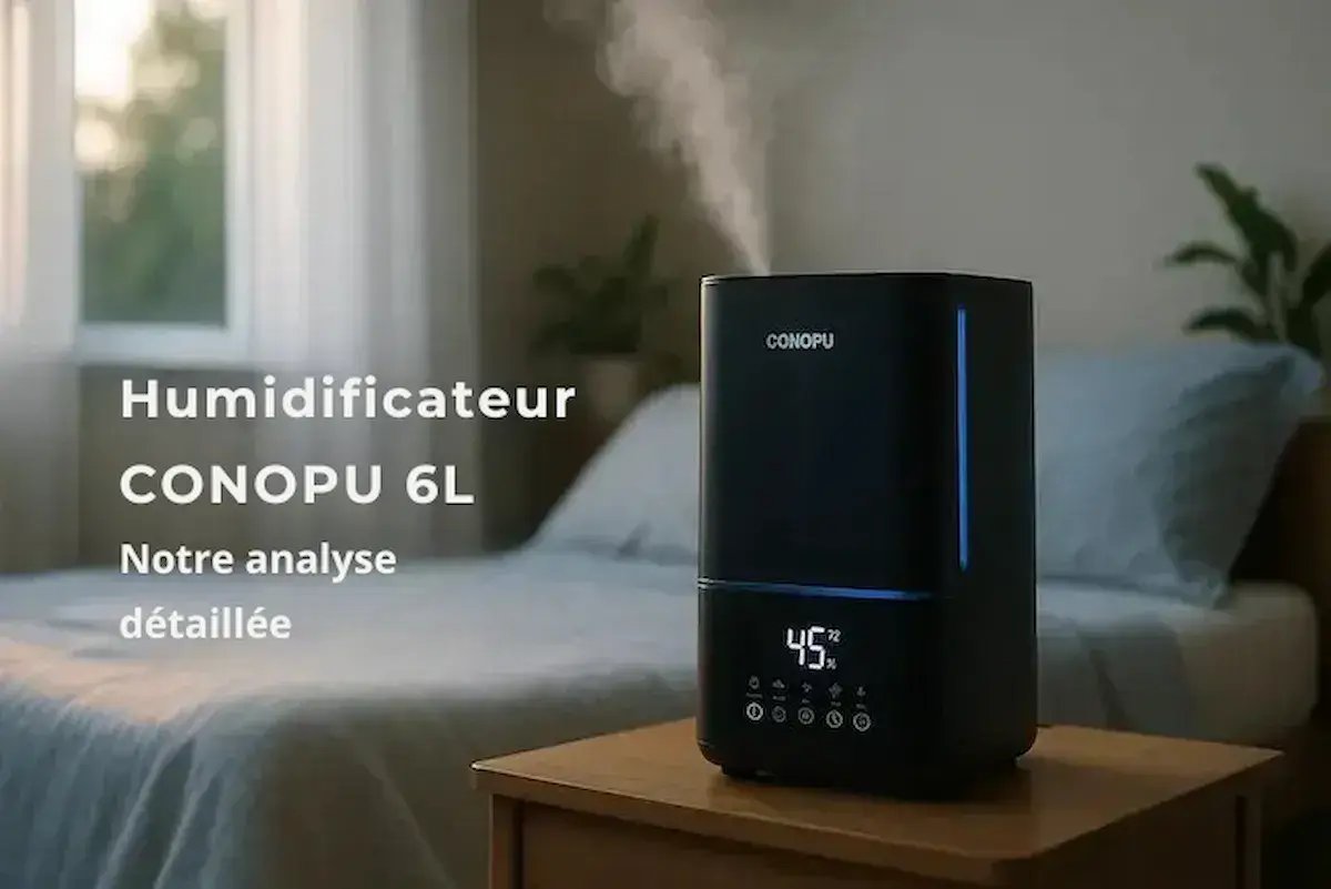 Humidificateur CONOPU 6L : modèle noir 45% humidité, ultra-silencieux, idéal pour uen chambre