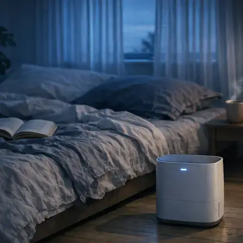 déshumidificateur silencieux utilisé la nuit dans une chambre pour réduire l’humidité