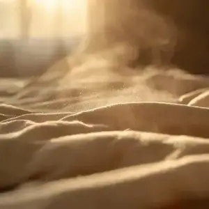 Régulation thermique et surmatelas : tout comprendre pour des nuits à la bonne température Surface de lit avec diffusion de chaleur illustrant la thermorégulation d’un surmatelas et la dissipation thermique pendant le sommeil