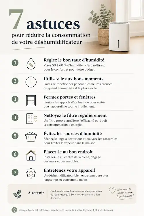 Checklist de 7 astuces pour réduire la consommation d’un déshumidificateur