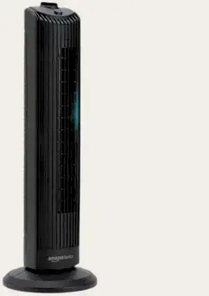 Ventilateur tour Amazon Basics noir compact pour bureau ou petite pièce.
