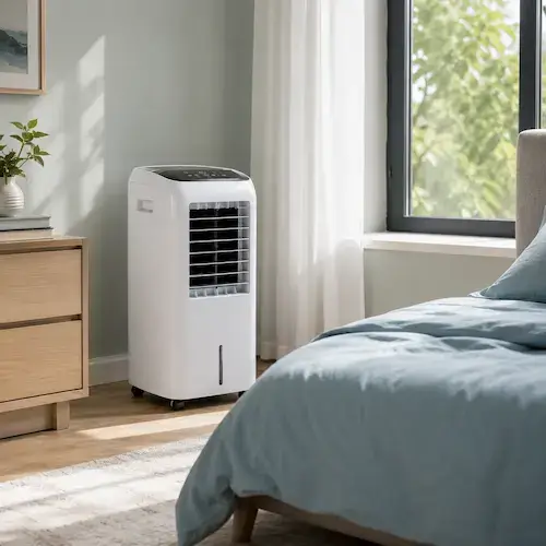 Appareil mobile sans tuyau d’évacuation dans une chambre lumineuse en été