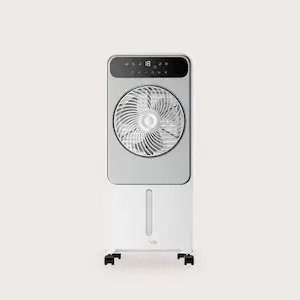 EVVO AC950 : rafraîchisseur d’air EVVO blanc sur roulettes avec ventilateur frontal et panneau de commande