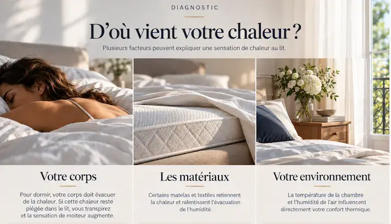 Diagnostic des causes de chaleur au lit : le corps, les matériaux de la literie et l'environnement de la chambre