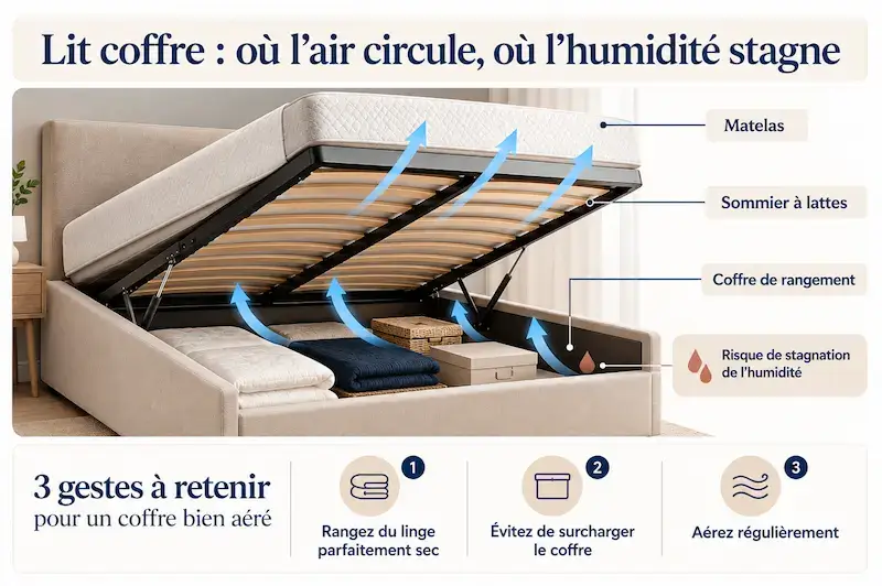 Circulation de l'air dans un lit coffre et risque d'humidité dans le coffre de rangement