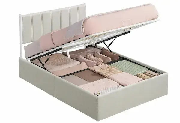 Lit coffre VASAGLE KACY beige avec sommier relevable et espace de rangement