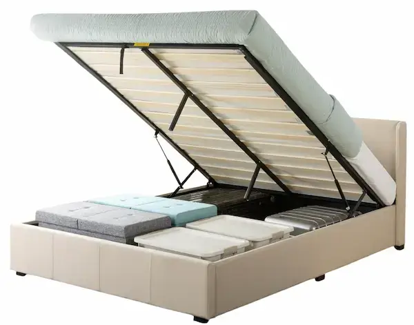 Lit coffre Zinus Maddon ouvert avec sommier relevable et espace de rangement